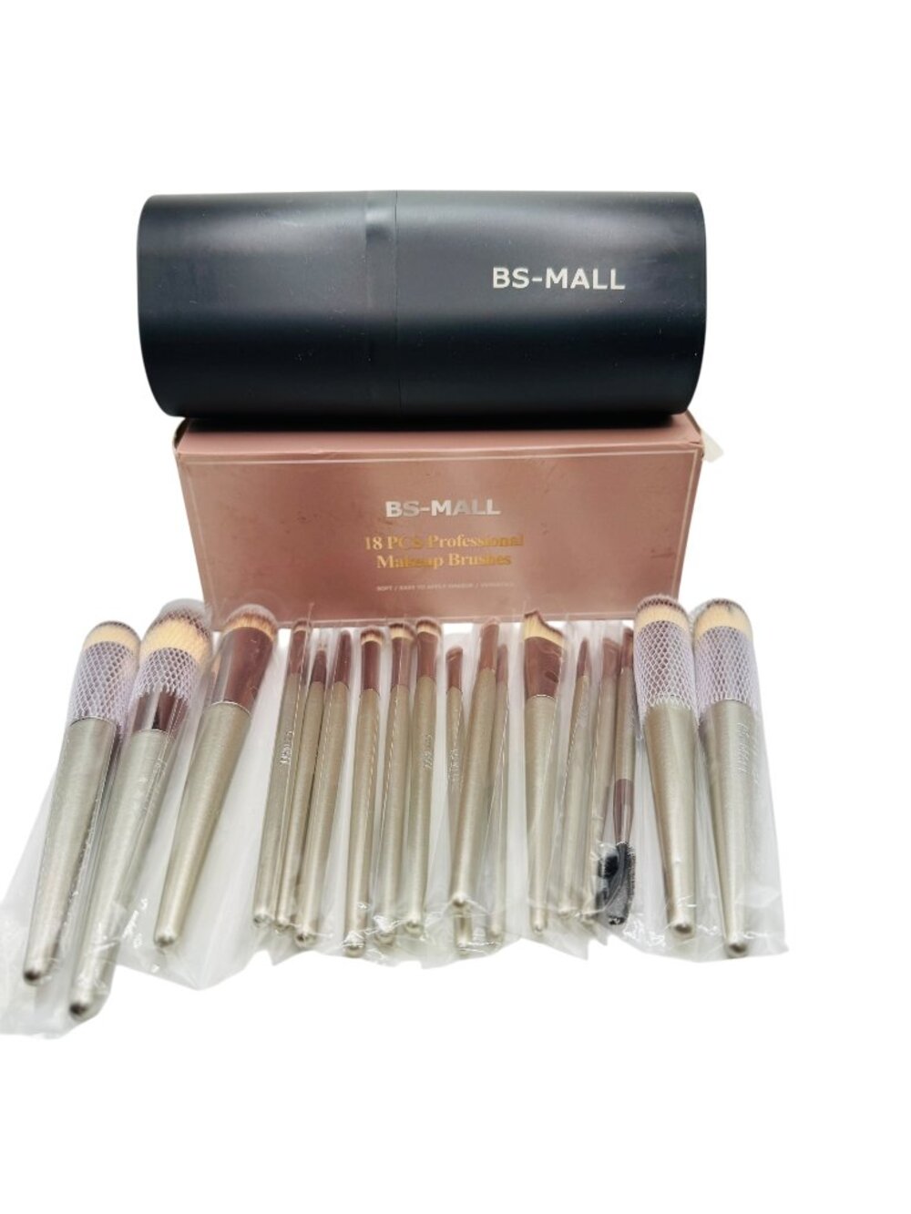 18 Pcs BS-Mall Makeup Brush Set A-Champagne color With Black Travel Case